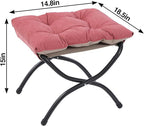 15" Foldable Foot Stool Ottoman with Metal Frame - Washable Red Upholstered Indoor/Outdoor Footrest for Living Room, Bedroom, Patio - Space-Saving Compact Design