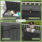 Patiowell 82 Gallon Resin Deck Box, Waterproof Large Wood Look Storage Box for Patio Furniture, Pool Accessories, Garden Tools and Sports Equipment, Lockable, Black