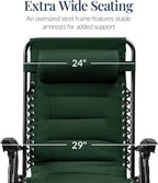 Best Choice Products Oversized Padded Zero Gravity Chair, Folding Outdoor Patio Recliner, XL Anti Gravity Lounger for Backyard w/Headrest, Cup Holder, Side Tray, Polyester Mesh - Forest Green