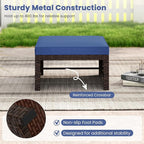 Tangkula 2 Pieces Patio PE Rattan Ottomans, Multipurpose Outdoor Footstool Footrest Additional Seating Side Table with Soft Zippered Cushions for Deck, Garden, Poolside and Yard (Navy Blue)