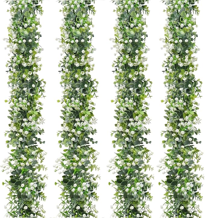 Artificial Eucalyptus Greenery Garland, 4 Pack, 24 Ft Total, Green