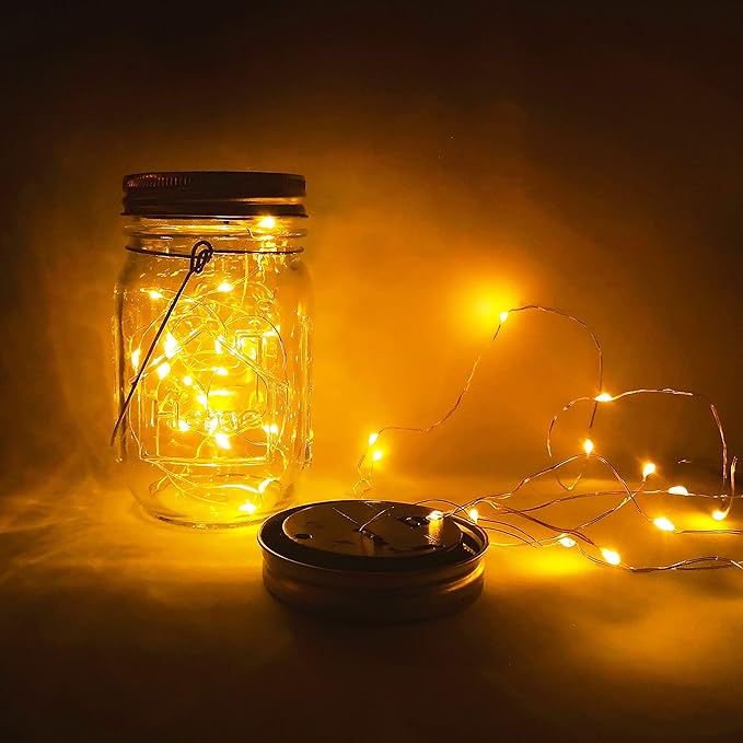 Path Lights, 4-Pack Solar Mason Jar Lanterns with 30 LEDs