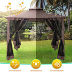 COBIZI Gazebo 10x10 Heavy Duty Gazebos with Improved Nettings Outdoor Gazebo Double Roof Patio Gazebos with Metal Steel Frame Outdoor Canopy for Patio, Deck, Backyard-Brown