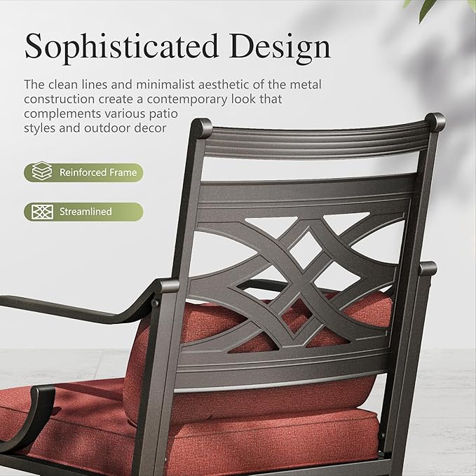 Sophia and William Swivel Outdoor Patio Dining Set for 4, Outdoor Table and Chairs, Removable Seat Cushions, Black 42" Round Patio Dining Table,Red
