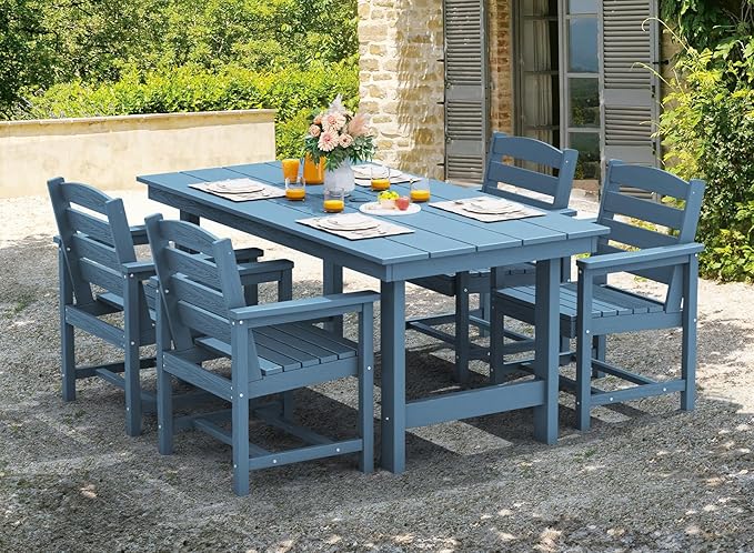 SERWALL Patio Dining Chair Set of 2,All Weather HDPE Outdoor Dining Chair, Blue