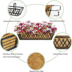 6 Pack 24 Inch Window Boxes Planters Railing Planter Box with Adjustable Brackets for Porch Fence Patio Balcony Hanging Flower Baskets with Coco Liners for Outdoor Garden Decor - Bronze