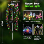 Solar Garden Lights Outdoor Decorative Waterproof, 69LED Swaying Tree Solar Lights for Outside, Butterfly Flower Lights Solar Power Yard Decor for Pathway Patio Lawn Grave Decorations