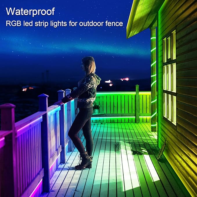 AILBTON 100ft Outdoor LED Strip Lights Waterproof,IP68 Outside Led Light Strips Waterproof with Bluetooth App Remote Control,Music Sync RGB Exterior Led Rope Lights,for Balcony,Deck,Roof,Garden,Pool.
