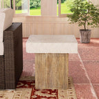 COSIEST Outdoor Medium Side Table, Patio Coffee Table, 19.7 inches Square MgO End Stool with Faux Wooden Pedestal Base,for Patio, Garden, Backyard, Antique Beige