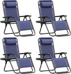 Homall Zero Gravity Chair Patio Folding Lawn Outdoor Lounge Gravity Camp Reclining Lounge Chair with Cup Holder Pillows for Poolside Backyard and Beach Set of 4 (Blue)