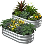 2 Pack 4x2x1FT Galvanized Raised Garden Beds,Raised Garden Bed with Safety Edging and Gloves,Oval Metal Planter Box for Gardening Vegetables Flowers Herb-Silver