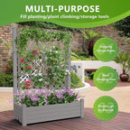 Raised Garden Bed with Trellis for Climbing Plants, 43.43" L x 18.27" W x 59.29" H Self Watering Planter Box with Drainage Holes for Outdoor Backyard Patio Balcony, Anti-Rust Resin (Grey)