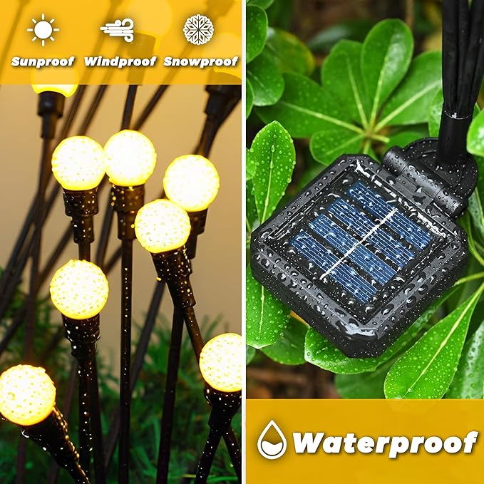 Solar Lights Outdoor-6Pack 48LEDs Solar Garden Firefly Lights Outside,Solar Powered Light Outdoor and Garden Decorative IP65 Waterproof,Yard Patio Pathway Decor,Gardening Gifts for Women,Warm White