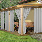 HolidayIdeas Outdoor Curtains for Patio Waterproof, 6 Panels - 54x84 Inches - Weatherproof Privacy Outsides Curtains for Cabana Porch Pergola, Sunlight & UV Blocking (Silver, Grommet Top)