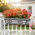4 Pack 24 Inch Railing Boxes Planter for Outdoor Plants Adjustable Brackets for Porch Fence and Balcony Window Planter Box with Non-Woven Fabric Liner for Hanging Flower Baskets