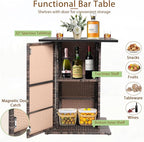Tangkula 5 Piece Outdoor Rattan Bar Set, Patio Bar Furniture with 4 Cushions Stools and Smooth Top Table with Hidden Storage Shelf, Outdoor Conversation Set for Poolside, Backyard, Lawn