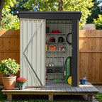 Greesum 5×3FT Outdoor Storage Shed, Metal Patio Storaged Sheds with Lockable Doors, Sheds & Outdoor Storage for Bike, Backyard, Pool and Garden, Brown