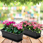 Fasmov 7 Pack 17 Inches Flower Window Box Plastic Vegetable Planters with Trays Vegetables Growing Container Garden Flower Plant Pot with 7 Pcs Plant Labels for Balcony, Patio, Garden, Black