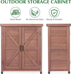 Outdoor Storage Cabinet & Potting Bench Table with Metal Top, Wooden Patio Furniture, Garden Workstation (Royal Brown, 36x31x17in)