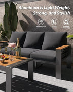 Aoxun Aluminum Outdoor Patio Furniture Set, 4 Seats Outdoor Sectional with Coffee Table, Patio Conversation Sets with Upgraded Armrests and Cushions for Backyard, Garden and Poolside