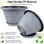6 Inch Flower Pots Planters for Indoor Outdoor Plants, 6 Pack Plastic Small Plant Pots with Drainage Hole & Tray, Modern Decorative Garden Pot with Saucer, Plant Container for House