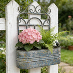 Rustic Metal Wall Planter Vintage Wall Mounted Flower Pot Distressed Wall Hanging Plant Basket Farmhouse Wall Decor for Indoor Outdoor Garden Home Yard (Gray)