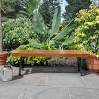 VINGLI Outdoor Bench with Metal Legs Rustic, Wood Dining Bench Indoor Outdoor Porch Benches for Yard Garden Dining (63in)