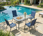 MAMIZO Patio Dining Chairs, Stackable All Weather Teslin Chair, Heavy Duty Outdoor Breathable Chairs Set, w/Armrests, Upgraded Chair FeetW/Strenthened Iron Spacers, 330 LBS (4, Navy Blue)