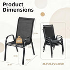 MAMIZO Patio Dining Chairs, Stackable All Weather Teslin Chair, Heavy Duty Outdoor Breathable Chairs Set, w/Armrests, Upgraded Chair FeetW/Strenthened Iron Spacers, 330 LBS (8, Black)