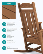 SERWALL Oversized Rocking Chair Outdoor, HDPE Outdoor Rocking Chair, Brown
