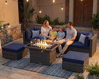 NICESOUL 7 Piece Outdoor Sectional Sofa Set with Firepit Natural Gas & Propane Convertible, Oversized Deep Seating Patio Furniture for Tall Person, 2 Color Cushion Navy & Gray for Easy Maintenance