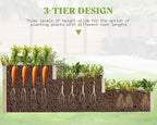AMERLIFE 3-Tier Raised Garden Bed, 28 Inch Depth Fir Wood Planter Box for Outdoor Gardening with Dividers, Tool-Free Assembly, Garden Box, Ideal for Vegetables, Herbs, Flowers