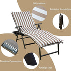 Kozyard Cozy Aluminum Reclining Lounge Chair - Perfect for Beach, Yard, Pool, and Patio Outdoor Chaise Lounge with Drink Holder, Weather Free Adjustable Assemble Free Beige Strip