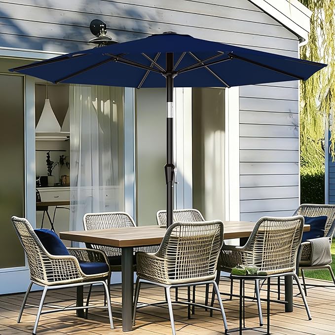 AreShark 9 FT Patio Umbrella for Outdoor, Outdoor Umbrella with Push Button Tilt and Crank, Outdoor Patio Umbrellas with 8 Sturdy Ribs for Market, Garden, Deck, Backyard, Pool (Navy)