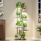 62“ Plant Stand Indoor with Grow Lights - 7 Tiered Tall Metal Plant Shelf - Corner Wooden Plant Stand for Indoor Plants Multiple, Large S-Shape Flower Rack Holder for Living Room, Garden, Patio Decor