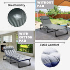 ABORON 2PK Heavy Duty Tanning Chair, 5-Gear Outdoor Folding Chaise Lounge Chair with Cushion,Portable Beach Lounge Chair for Outdoor Sunbathing Patio Pool Lawn Deck Poolside