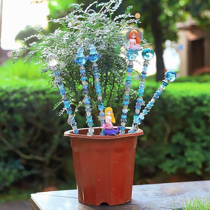 Decorative Garden Stakes, 158 Piece DIY Fairy Wand Kit in Aqua