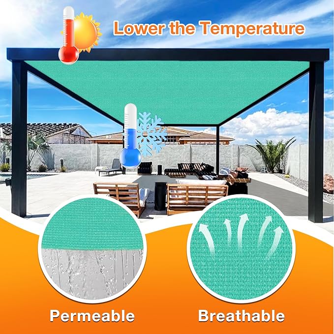 Artpuch Outdoor Pergola Shade Cover 12' X 20' Sun Shade Cloth with Grommets, 90% UV Protection Canopy Patio Privacy Screen (Customized Available) GN107, Turquoise