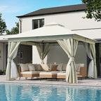 LAUSAINT HOME Semi-Permanent Outdoor Patio Gazebo 12'x12', Heavy Duty Party Tent Shelter with Double Roofs, Mosquito Nettings and Privacy Screens for Backyard, Garden, Lawn, Cream White