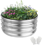 2x2x1ft Round Galvanized Raised Garden Bed Kits, Raised Garden Bed Metal Planter Outdoor Easy Assembly Garden Bed for Planting Vegetables, Fruits & Flowers, Sliver