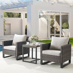 Belord Outdoor Bistro Set 3 Piece Outdoor Wicker Patio Chairs, Oversize Outdoor Rattan Seating Set, All-Weather Chairs Wicker Furniture with Metal Side Table and Removable Cushion for Outside, Brown