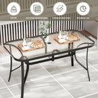 TLSUNNY Patio Outdoor Table W/ 1.69″ Umbrella Hole, 30"X 55" Rectangular Tempered Glass Patio Dining Table for 6, Outdoor Metal Furniture, All-Weather Use, for Patio, Graden, Backyard (Black)