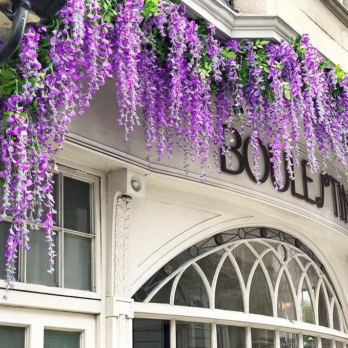 Artificial Flowers Wisteria Vines, 108 Pack, Purple Plastic