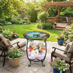 Outdoor Side Table Round Small Mosaic Patio Accent Indoor End Plant Coffee Tea Table for Yard Patio Porch Garden Living Room, Bedroom(Bee Style,14 Inch)