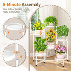 LASZOLA 6 Tiered Folding Tall Plant Stand Indoor for Multiple Large Planter, Heavy Duty Metal Adjustable Flower Rack for Narrow Corner, Sturdy Vertical Spiral Shelving Holder for Modern House, White