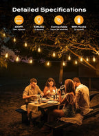 String Lights 100ft Outdoor LED Patio Lights, 32 Warm White Bulbs