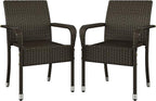 Yaheetech Set of 2 Stackable Outdoor Rattan Dining Chairs, All-Weather Armchair w/Armrests, Steel Frame for Garden, Patio, Deck, Yard, Poolside, Brown
