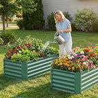 ZORMY 4×2×1.4ft Galvanized Raised Garden Bed Kit, Metal Planter Boxes Outdoor, High Raised Beds for Vegetables, Fruits, and Flowers - LotusGreen
