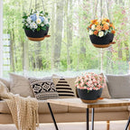 10 inch Hanging Planters for Indoor Plants, 3 Pack Self-Watering Hanging Planter Pots with Chain and Drainage Holes, Outdoor Hanging Baskets for Garden Home Decor (Black With Brown, 3pcs/10inch)