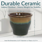 Sunnydaze Large Ceramic Plant Pot - Round Outdoor Glazed Ceramic Planter Pot with Drainage - Studio - Forest Lake Green - 14.5"